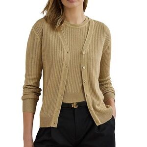 Polo by Ralph Lauren Camel Ribbed Knit Cardigan